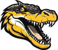 A fierce and powerful dinosaur head mascot, with sharp teeth and a menacing expression vector