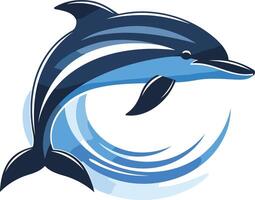 A stylized dolphin leaps out of a blue wave, creating a dynamic and playful logo design vector
