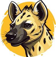 A bold and graphic illustration of a hyena's head in a yellow circle, perfect for t shirts, logos, and more vector