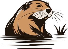 A stylized illustration of a cute beaver swimming in a river vector