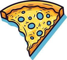A cartoon slice of pizza with a cheesy and gooey texture vector