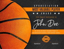 Certificate of Basketball MVP Award Template template