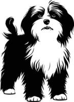 A striking black and white silhouette of a shih tzu dog, perfect for pet related projects, designs, and branding vector