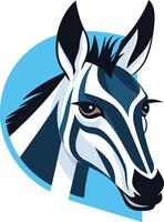 Striking element illustration of a zebra's head, featuring bold black and white stripes on a blue background vector