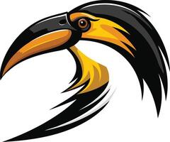 A bold and dynamic toucan logo design, perfect for branding, sports teams, and more this eye catching graphic features a vibrant yellow beak and black feathers, ready to be customized for any project vector