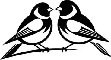Two birds facing each other in a simple, elegant black and white design vector