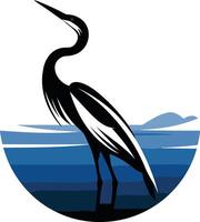 A stylized silhouette of a heron standing in water, perfect for nature themed logos, branding, or environmental designs vector