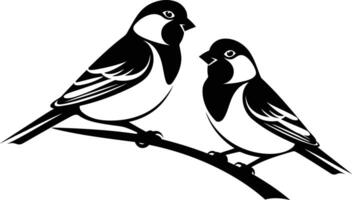 Two birds perched on a branch in a minimalist black and white design vector