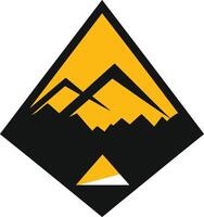 Modern abstract logo design featuring a yellow triangle with a stylized mountain range inside vector