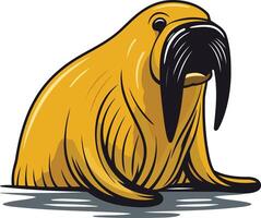 A cartoon walrus with a large, black mustache, sitting on its belly with its flippers tucked in vector