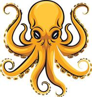 A bold and striking illustration of an octopus with a cartoonish, almost mischievous expression vector
