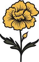 A simple, hand drawn illustration of a yellow flower with a single bud vector
