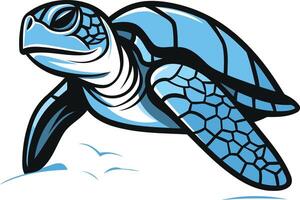 A vibrant, cartoon style sea turtle with a blue shell and a determined expression vector