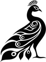 A striking silhouette of a peacock with its feathers spread, a bold and minimalist design perfect for creating logos, patterns, or decorative elements vector