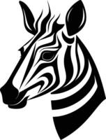 A striking black and white illustration of a zebra's head, perfect for logo design, branding, or adding a touch of wildness to your projects vector