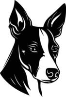 A striking black and white silhouette of a dog's head, perfect for creating bold and unique designs for pet related products or branding vector