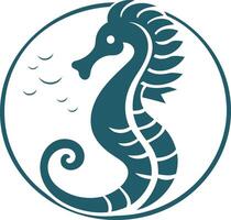 A simple, elegant, and stylized teal blue seahorse logo design within a circular frame vector