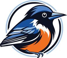 A vibrant, stylized bluebird illustration within a circular frame vector