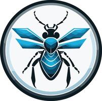 A stylized, abstract insect logo, featuring a blue and black wasp like creature with a bold, graphic design vector