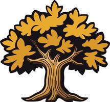 A stylized golden oak tree with a strong, thick trunk and a full crown vector