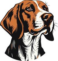 A bold, element illustration of a beagle head, looking up with a curious expression vector