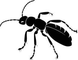 A stark black silhouette of an ant, perfect for illustrating concepts of hard work, unity, and strength vector