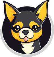 Cute cartoon chihuahua peeking out from a circular frame vector