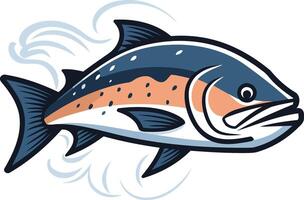 A cartoon illustration of a salmon leaping out of the water, with a detailed and vibrant design vector