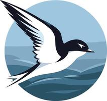 A stylized illustration of a seabird soaring above waves, perfect for branding, logos, and nature themed designs vector
