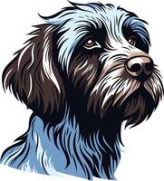 A detailed, stylized illustration of a wirehaired pointing griffon dog looking to the side with a confident expression vector