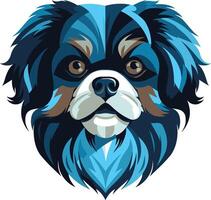 A stylish illustration of a pekingese dog with blue and black fur, looking directly at the viewer with a friendly expression vector