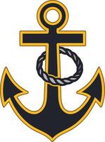 A classic anchor design with a yellow outline and a rope wrapped around the top vector