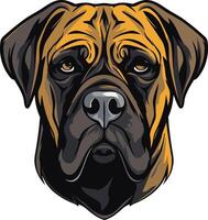 A detailed illustration of a bullmastiff's head, with a fierce expression, ideal for branding, t shirts, or pet related designs vector