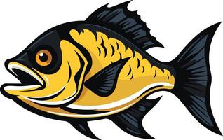 A bold and dynamic cartoon illustration of a yellowtail fish with black fins vector