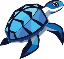 A bold and geometric sea turtle illustration with a blue and black color scheme, ideal for logos, branding, and web design vector