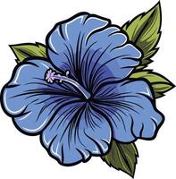 A vibrant blue hibiscus flower with green leaves, perfect for adding a tropical touch to your designs vector