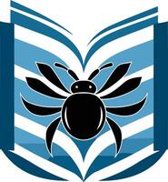 A stylized book with a bug crawling out of the pages vector