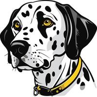 Cute dalmatian dog head with black and white spots and yellow collar, perfect for pet products, branding, or pet related designs vector