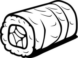 Black and white illustration of a single sushi roll, perfect for coloring books, educational materials, or culinary themed projects vector