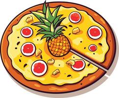 Delicious cartoon pineapple pizza with a slice missing vector