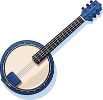 A blue and white banjo, viewed from above, with a shadow on a white background vector