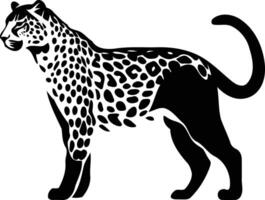 A striking black and white silhouette of a leopard, showcasing its powerful stance and intricate spots vector