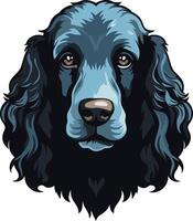 A striking illustration of a black cocker spaniel, with a focus on its soulful eyes and elegant features vector