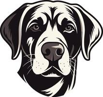 A striking black and white illustration of a dog's face, perfect for branding or design projects vector