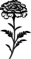 Elegant black and white silhouette of a single marigold flower with intricate details, perfect for adding a touch of nature to your designs vector