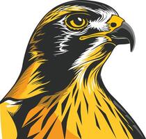 A bold and striking illustration of a hawk's head, featuring sharp, detailed lines and vibrant colors vector