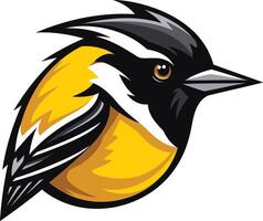 A bold, element illustration of a yellow and black bird with a sharp beak vector