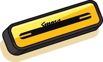 A cartoon style illustration of a yellow and black pen case with the word summa written across it vector