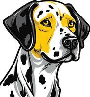 A friendly dalmatian dog with yellow accents, looking directly at the viewer vector