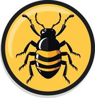 A cartoon bee with black and yellow stripes, stylized and framed in a circular black border with a yellow background vector